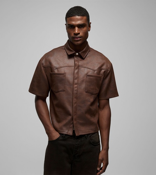 Antique Suedette Short Sleeves Oversized Shirt