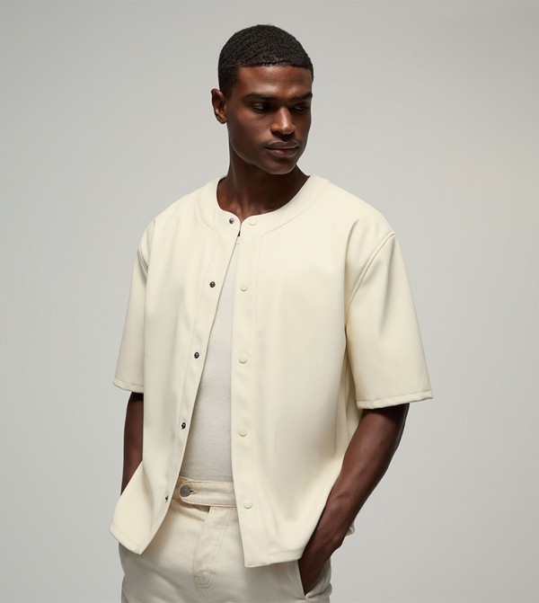 Embossed PU Baseball Oversized Shirt