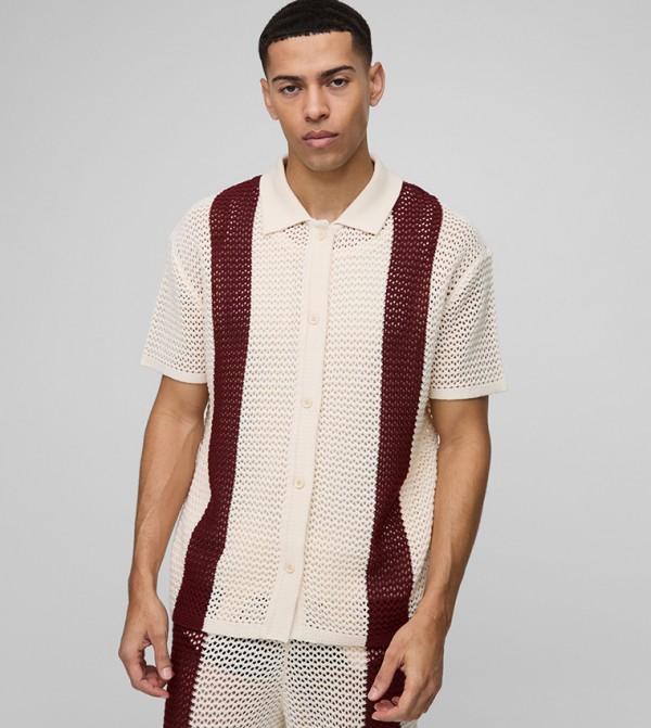 Openwork Striped Short Sleeves Shirt