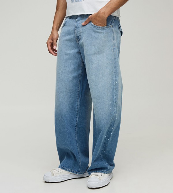 Diamante Washed Baggy Fit Jeans