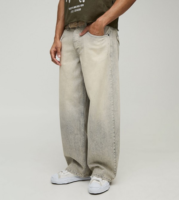 Diamante Washed Baggy Fit Jeans