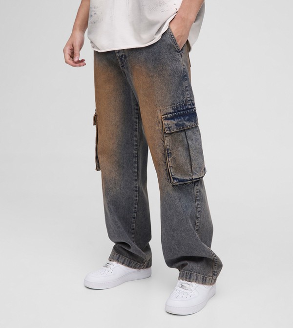 Vintage Washed Relaxed Fit Cargo Jeans