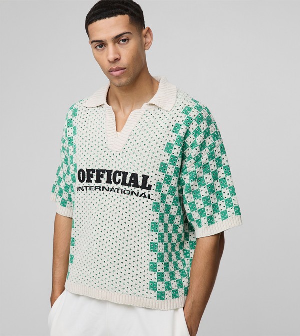 Official Football Openwork Knitted Oversized Polo T-Shirt