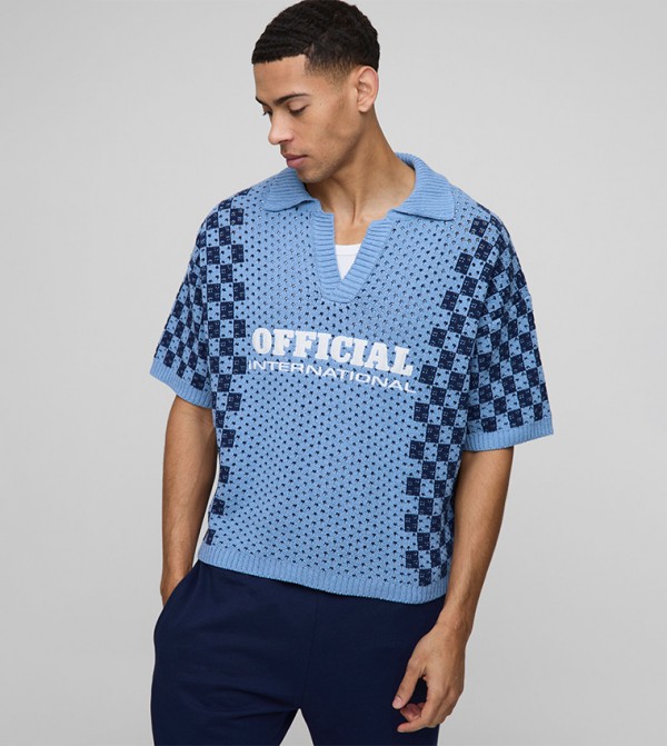 Official Football Openwork Knitted Oversized Polo T-Shirt