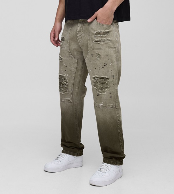 Ripped Paint Splatter Carpenter Straight Fit Jeans