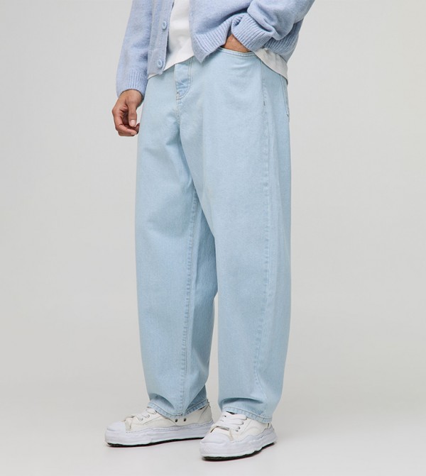 Washed Mid Rise Balloon Fit Jeans