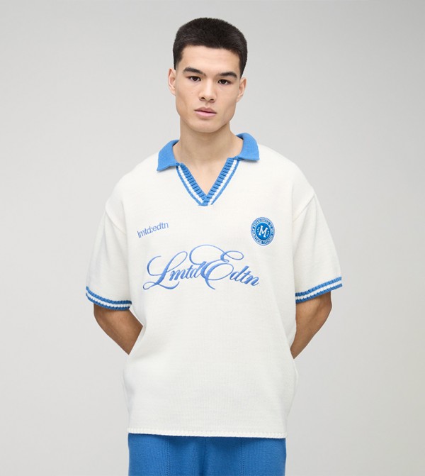 V-Neck Limited Edition Short Sleeves Knitted Oversized Polo T-Shirt