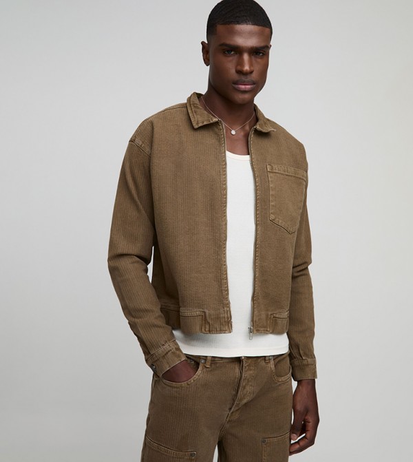 Relaxed Fit Herringbone Twill Harrington Jacket