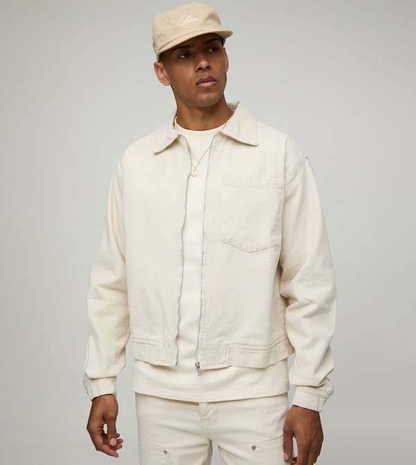 Relaxed Herringbone Twill Harrington Jacket
