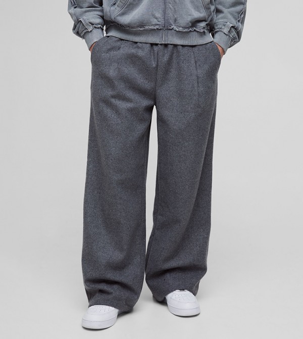 Wool Look Pleated Wide Leg Trousers