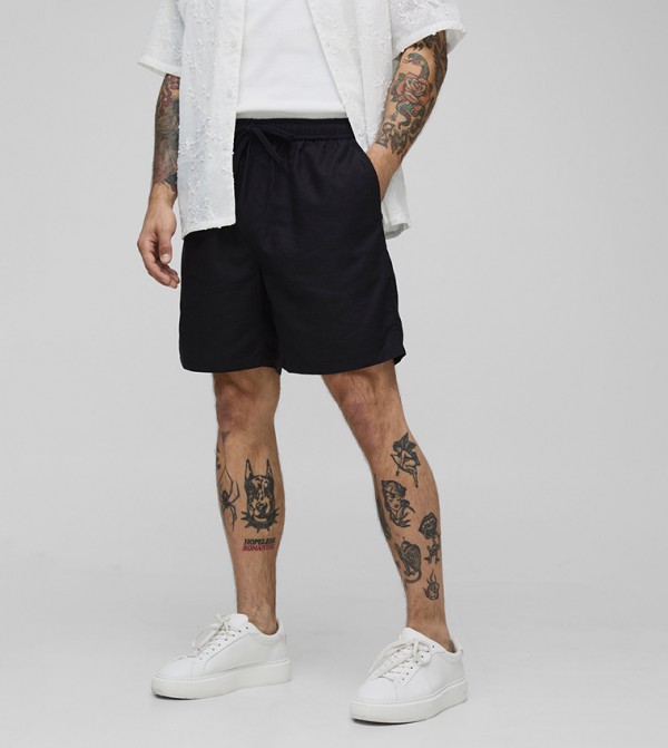 Relaxed Fit Mid Length Linen Blend Shorts