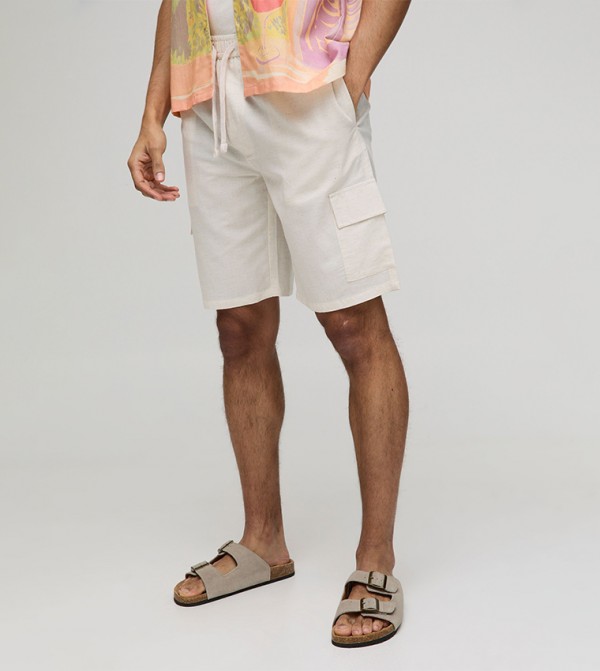 Linen Blend Relaxed Fit Cargo Shorts