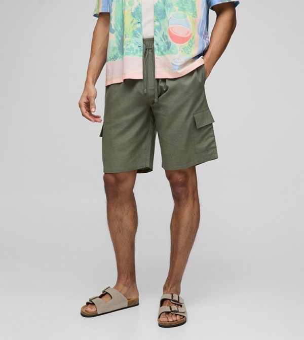 Linen Blend Relaxed Fit Cargo Shorts