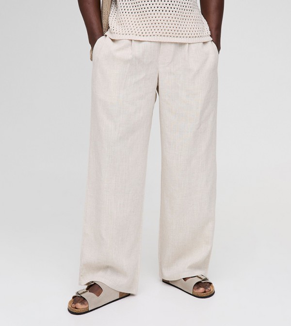 Wide Fit Pleat Front Linen Blend Trousers