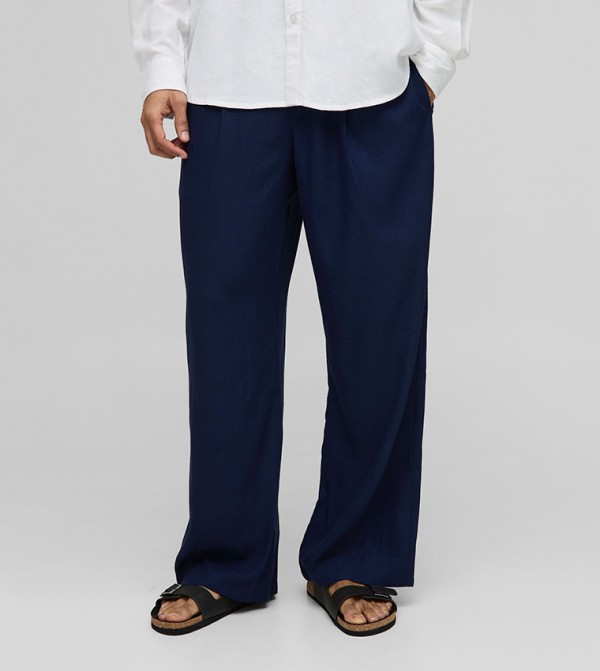 Wide Fit Pleat Front Linen Blend Trousers