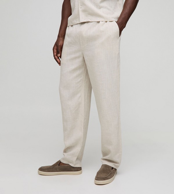 Linen Blend Straight Fit Trousers