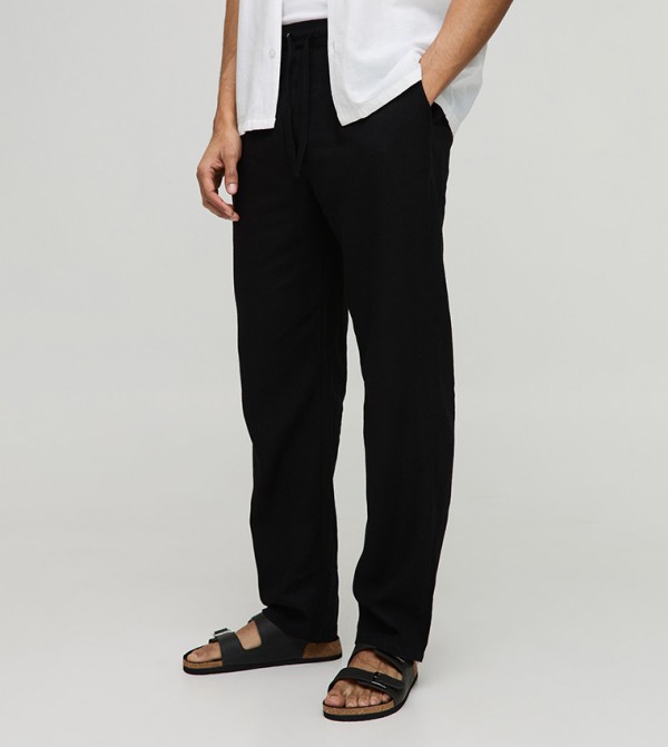 Straight Fit Linen Blend Trousers