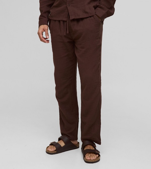 Straight Fit Elastic Waist Cheesecloth Trouser
