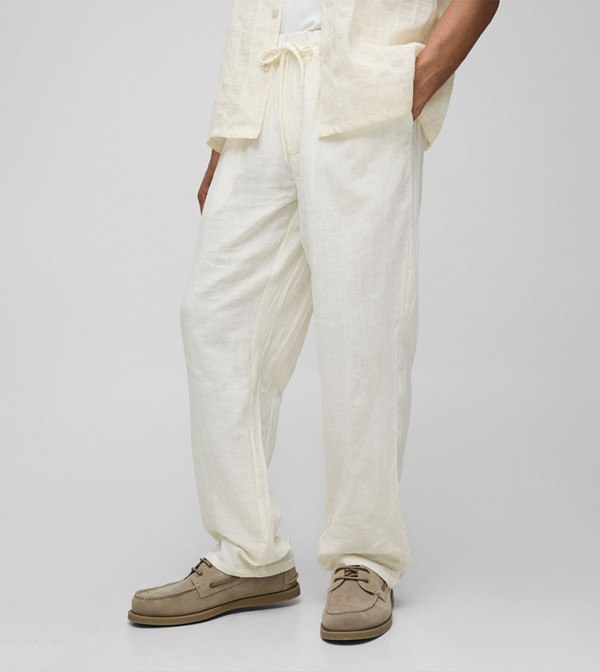 Elastic Waist Cheesecloth Straight Fit Trouser