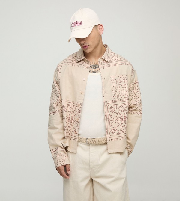 Printed Long Sleeves Boxy Shirt
