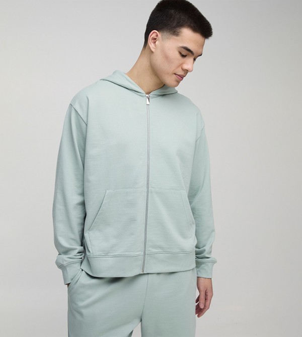 Solid Zip-Through Oversized Hooded Jacket