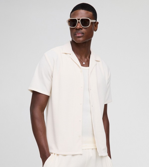 Regular Fit Honeycomb Waffle Revere Shirt