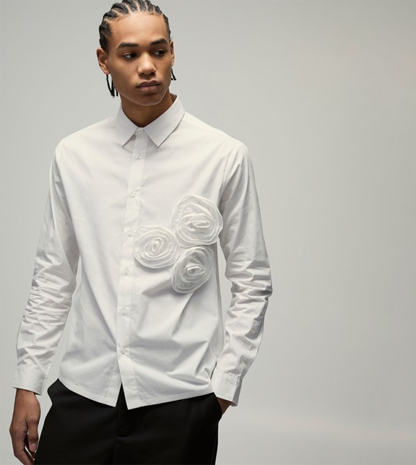3D Flower Applique Long Sleeves Shirt
