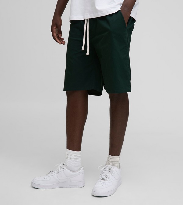Elastic Waist Relaxed Cotton Twill Shorts