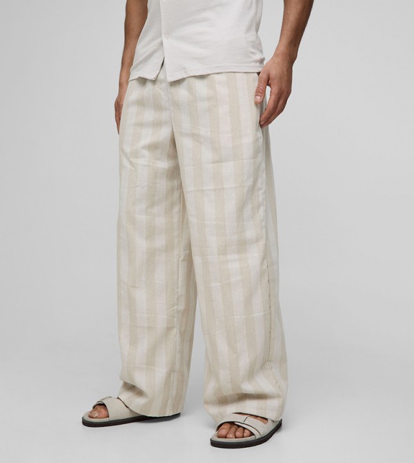 Striped Linen Look Wide Leg Trousers