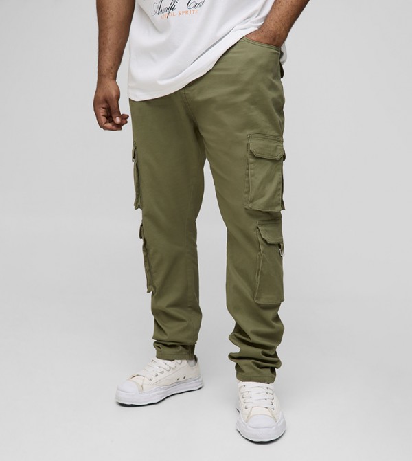 Plus & Tall Fixed Waist Multi Cargo Stacked Skinny Cargo Trousers