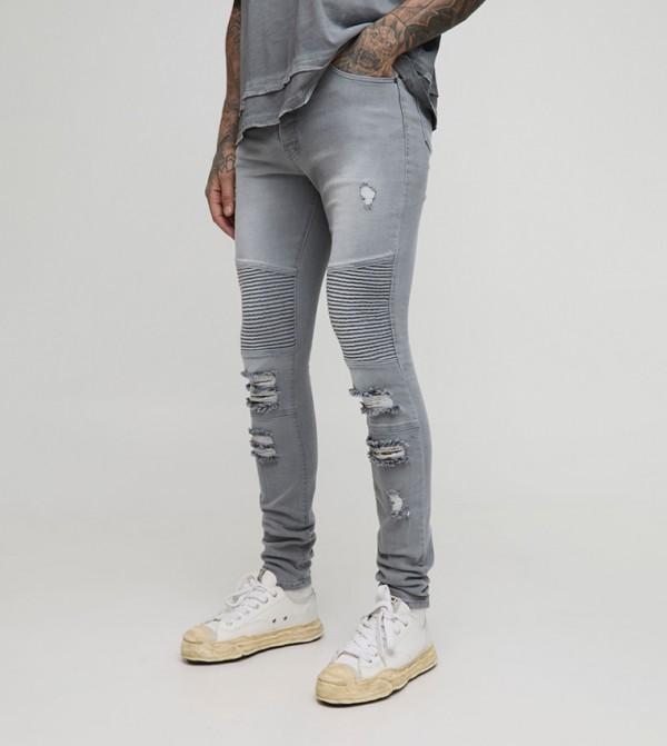 Tall Distressed Biker Super Skinny Fit Jeans