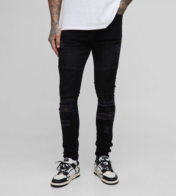 Tall Distressed Biker Super Skinny Fit Jeans