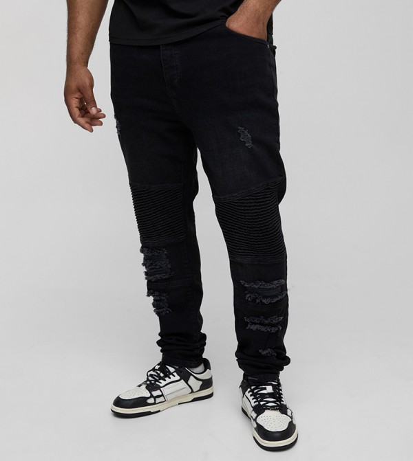 Plus & Tall Distressed Biker Super Skinny Fit Jeans
