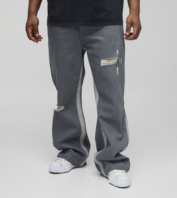 Plus & Tall Flare Distressed Gusset Panel Slim Fit Jeans
