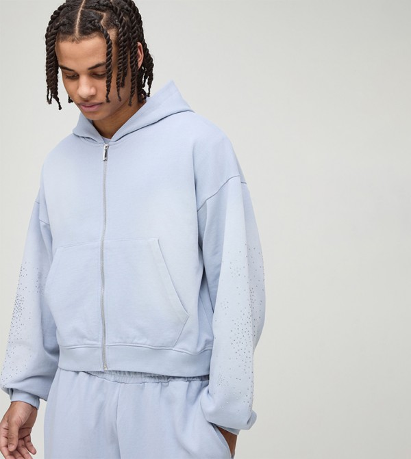 Solid Zip-Through Hooded Jacket
