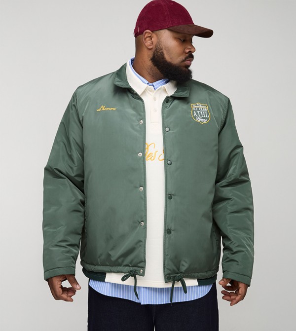 Padded Nylon Varsity Coach Oversized Jacket