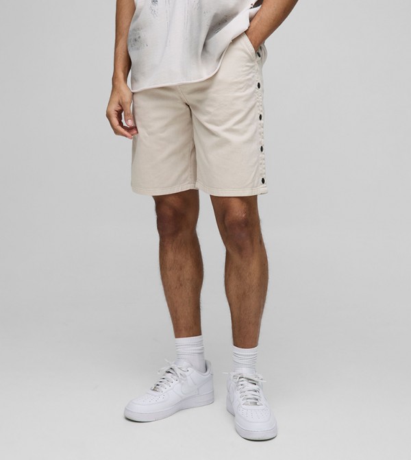 Relaxed Fit Overdyed Twill Popper Hem Shorts