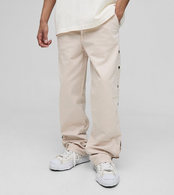 Relaxed Fit Overdyed Twill Popper Hem Trousers
