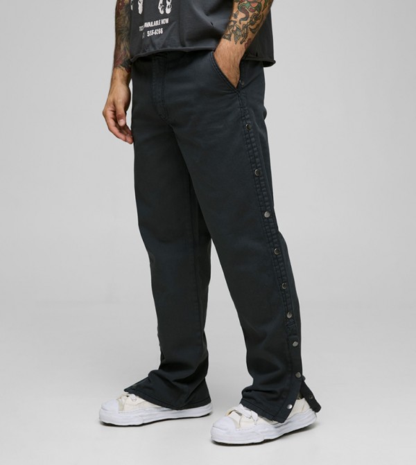 Overdyed Twill Popper Hem Relaxed Fit Trousers