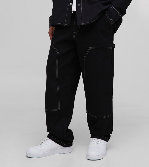 Relaxed Fit Contrast Stitch Carpenter Trousers
