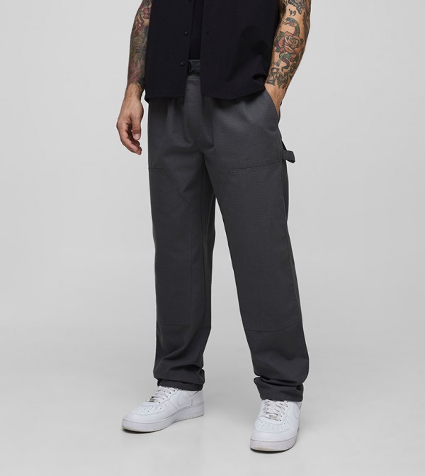 Elastic Waist Ripstop Straight Fit Carpenter Buckle Trousers