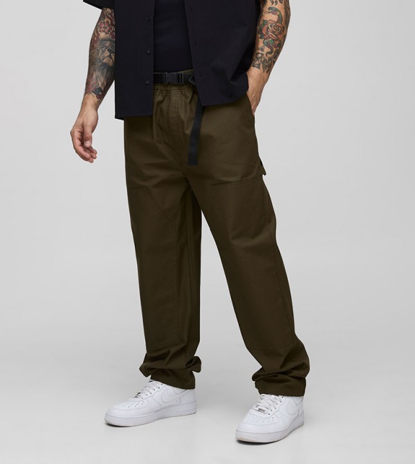 Elastic Waist Ripstop Straight Fit Carpenter Buckle Trousers