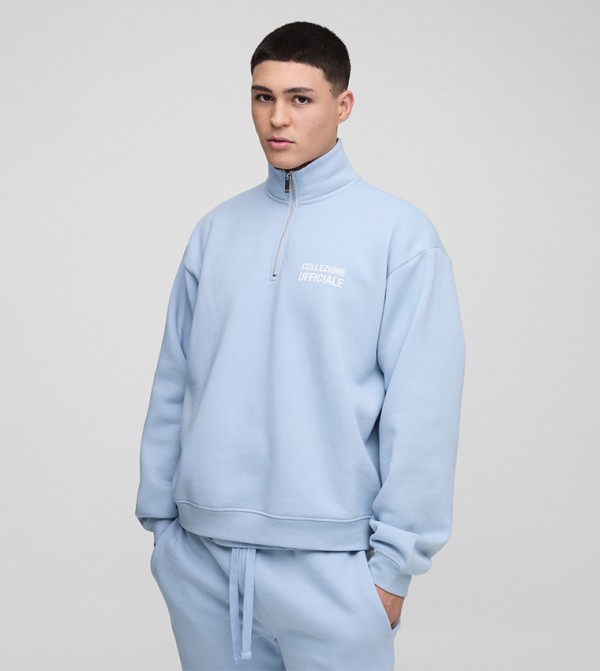 Printed Zip Funnel Neck Oversized Sweatshirt