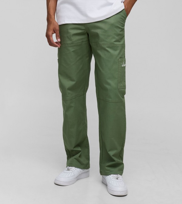 Relaxed Fit Canvas Embroidery Paneled Cargo Trousers