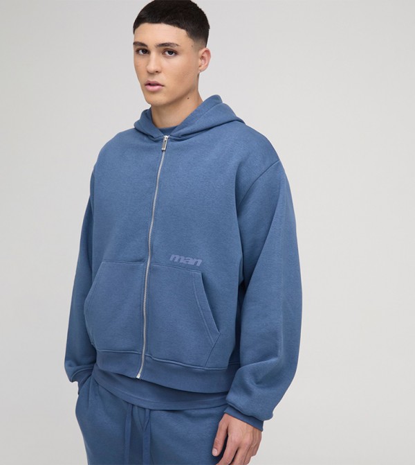 Logo Printed Zip-Through Oversized Hooded Jacket