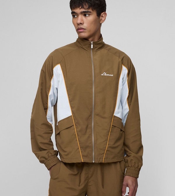 Crinkle Nylon Panelled Track Jacket