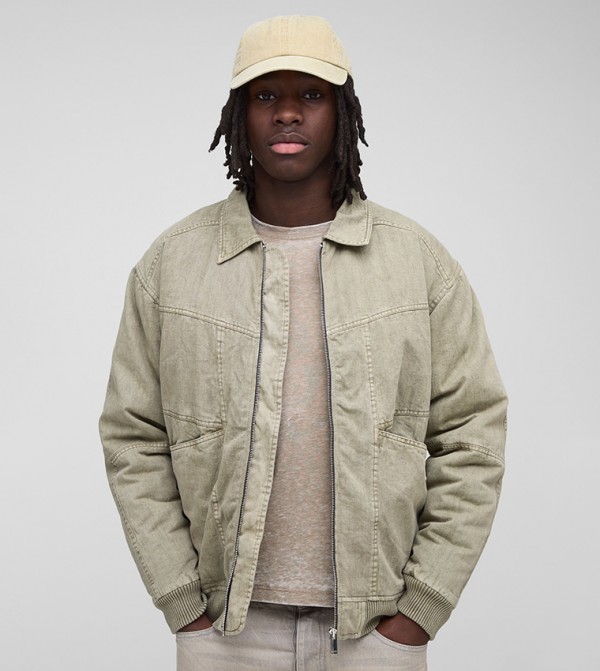 Regular Fit Washed Collared Bomber Jacket