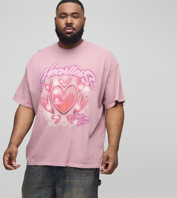 Plus & Tall Oversized Washed Heartless Graphic T-Shirt