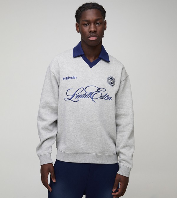 Embroidered Collared Oversized Sweatshirt
