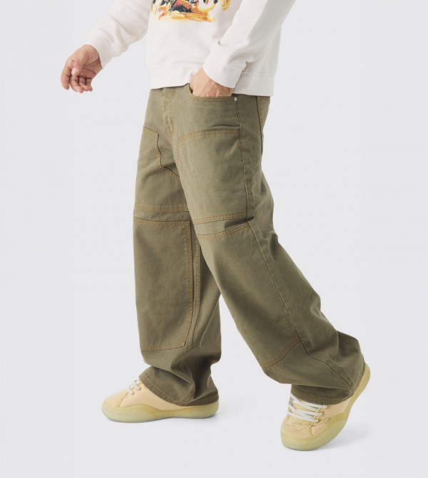 Twill Contrast Stitch Carpenter Baggy Fit Jeans